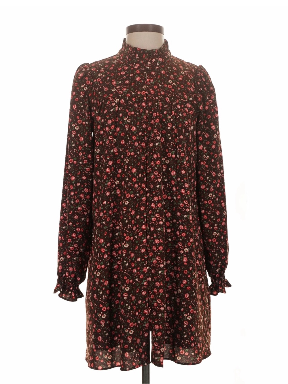 English Factory Floral Long Sleeve Mini Dress with Front Button Detail - Picture 13 of 13